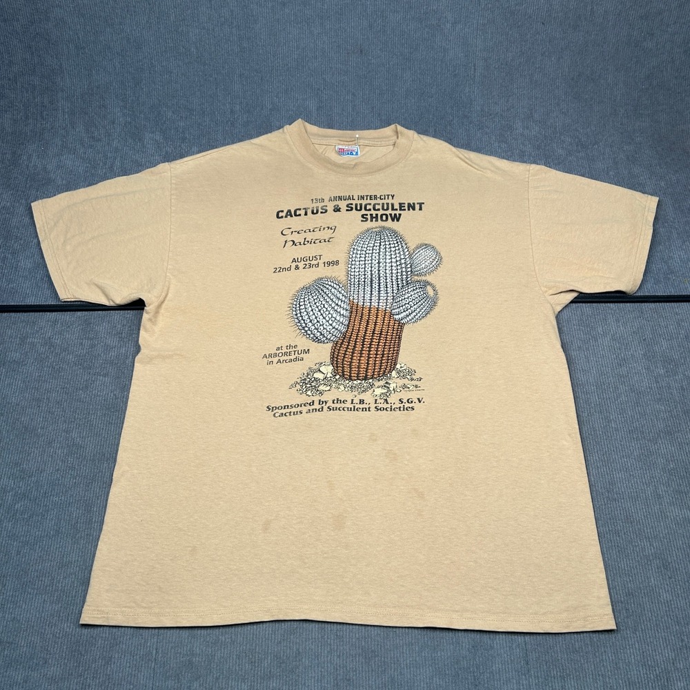 Vintage Cactus & Succulent Show T-Shirt Tan Graphic 1998  XL